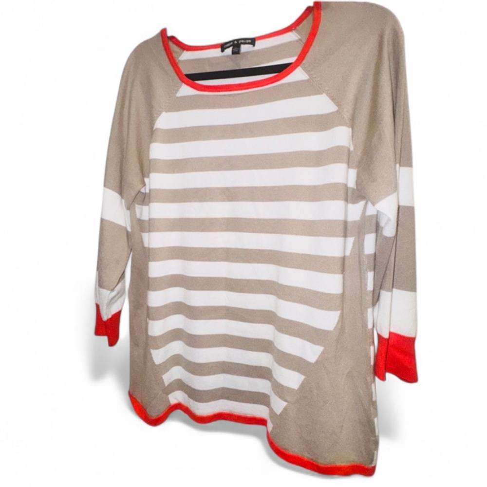 Cable & Gauge Preppy Striped Knit Sweater Soft lightweight Pullover XL casual